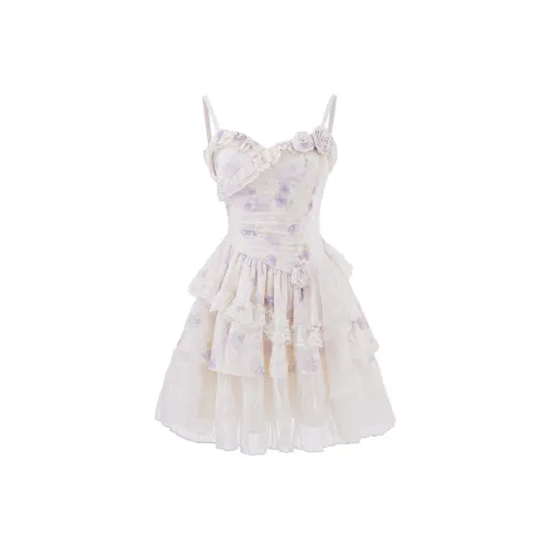 Incolore Slip Платье Женское Молочный Белый Фиолетовый Цветочный Дизайн