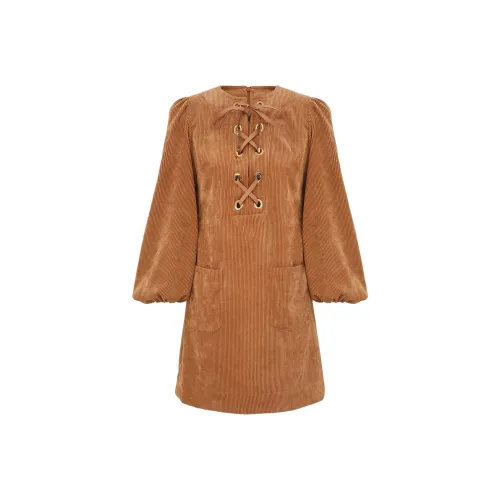 Zimmermann SS25 Spring Collection Длинное Платье с Длинными Рукавами Женское Коричневое