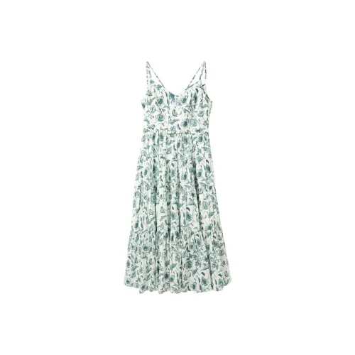 3COLOUR Без рукавов Платье Женское Бежевый Зеленый Цветочный