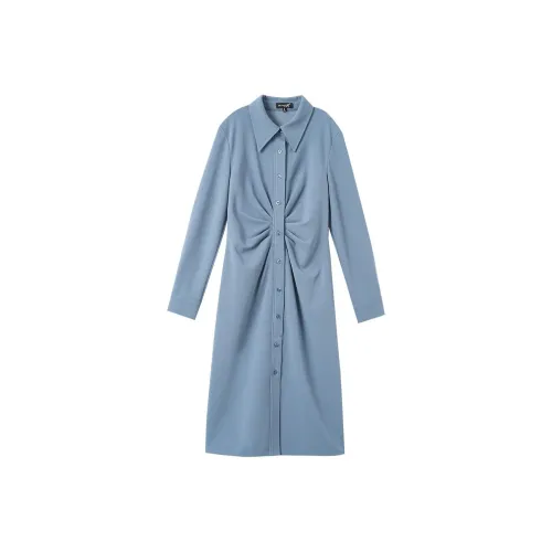 OUNIXUE Длинное платье с длинным рукавом женское туманно-голубой