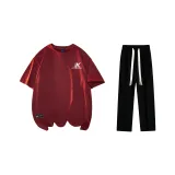 Комплект одежды (Благородный красный футболка + черные повседневные штаны)