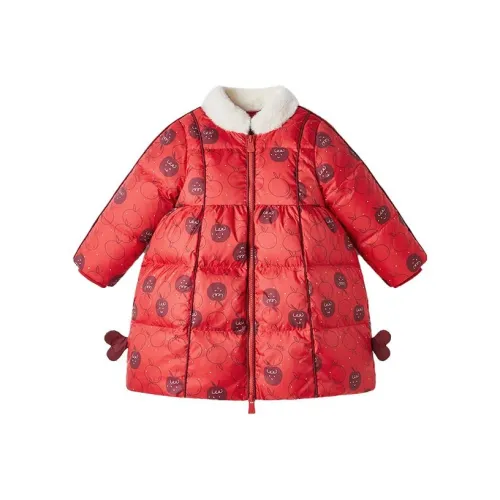 JELLYBABY Apple Полный принт Минималистский стиль Утолщенный Термический Повседневный Длинный рукав Пуховик Красный Детский