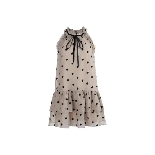 VKXOW Без рукавов Платье Женское с гороховым узором коричневый