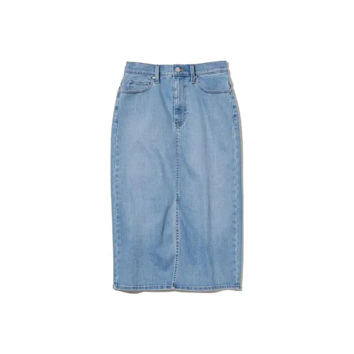 UNIQLO Озерно-голубой Женские Джинсовые Короткие Юбки
