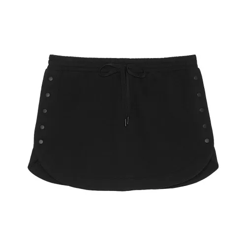 Victoria's Secret Хлопок Флис Snap Mini Skirt Чисто черный Повседневные короткие юбки Женские Чисто черный