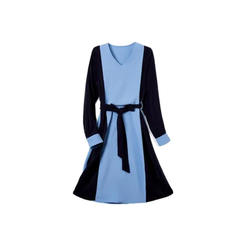 CARBAMMI Длинное платье с длинными рукавами женское синее