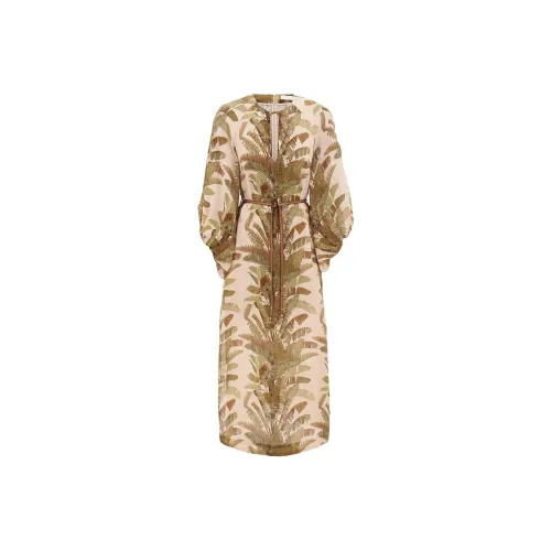 Zimmermann SS25 Длинное Платье с Длинными Рукавами Женское Зеленое