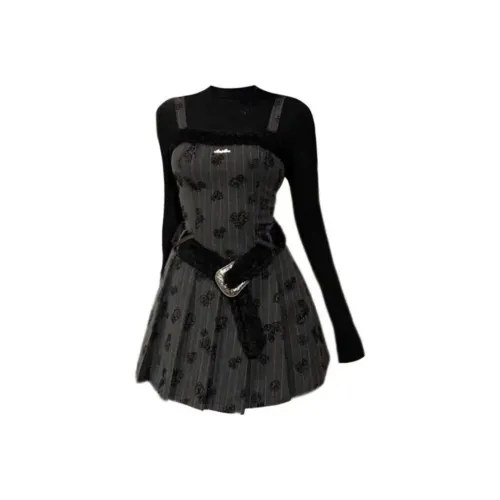 KEAB Длинное платье с длинными рукавами женское темно-серое