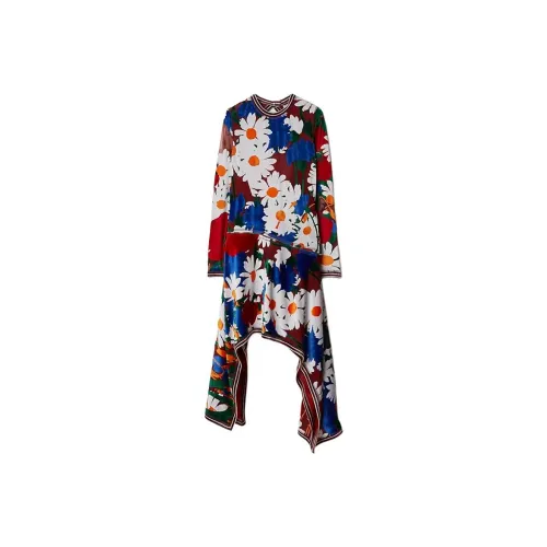 Burberry Длинное платье с длинными рукавами женское многоцветное