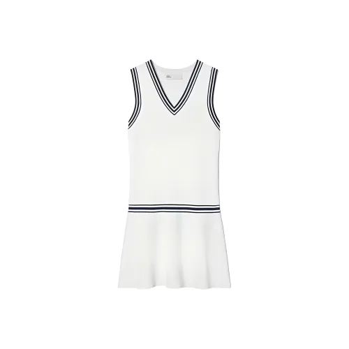TORY BURCH TECH KNIT V-Neck Tennis Dress Sleeveless Dress Women's White