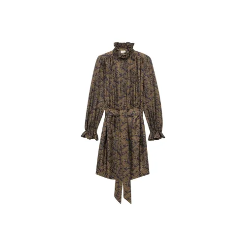 SAINT LAURENT Длинное платье с длинными рукавами женское многоцветное