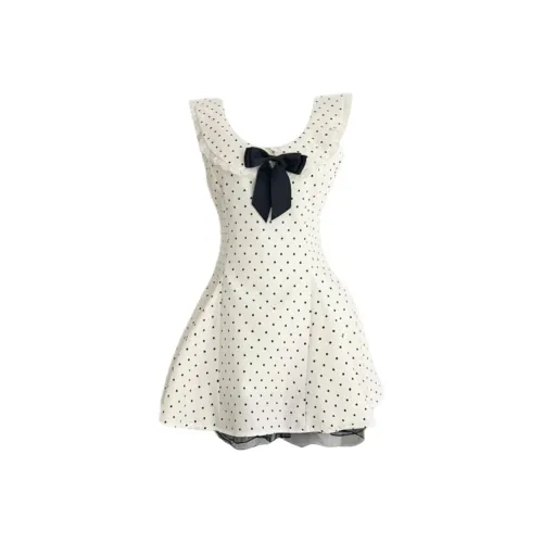 MO VOICE Без рукавов Платье Женское с гороховым узором