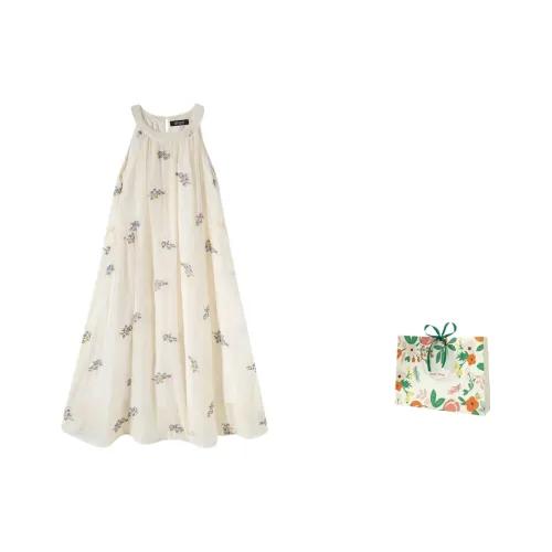 Oddgoods Без рукавов Платье Женское Абрикосово-белое