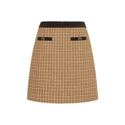 JZ. ANNAKRO Клетчатая Коричнево-желтая Женская Повседневная Короткая Юбка