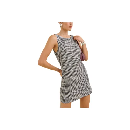 Reformation Rosemond Linen Dress Sleeveless Dress Women's Black White Plaid