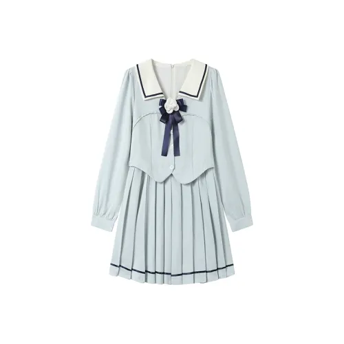 GULIANFEI Длинное платье с длинными рукавами женское синее