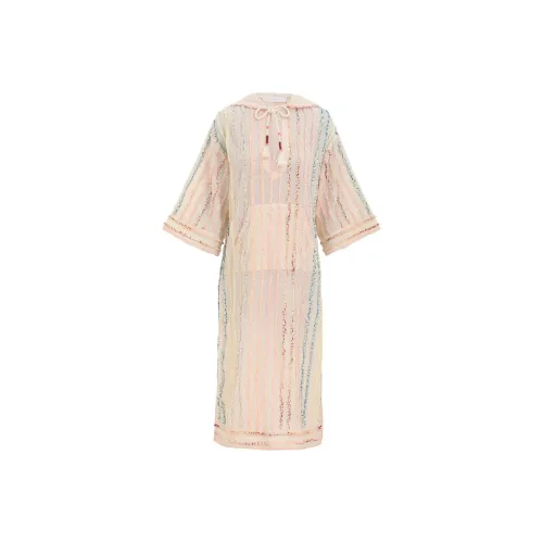 Zimmermann SS25 Длинное Платье с Длинными Рукавами Женское Бежевое