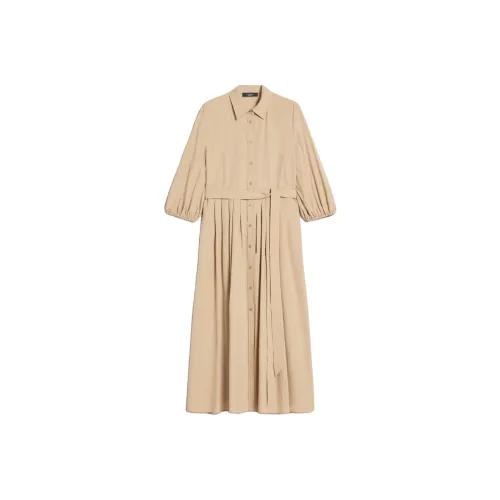 WEEKEND MaxMara Faenza Коллекция Хлопковый поплин Платье Длинное с длинными рукавами Женское платье Экрю