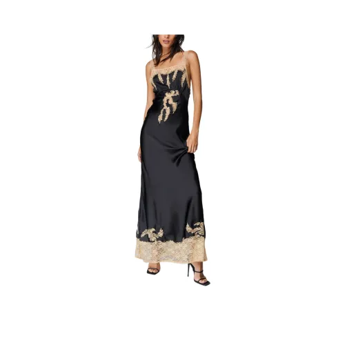 NASTY GAL Сатин Кружевная отделка Maxi Slip Платье Slip Платье Женские Черный