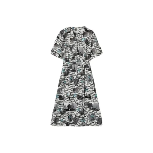 DEGAIA Короткий рукав Платье Женское Черно-белое
