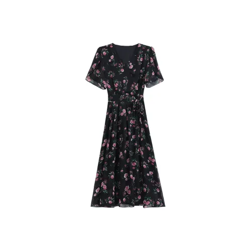 LSVE Короткий рукав Платье Женское Черное