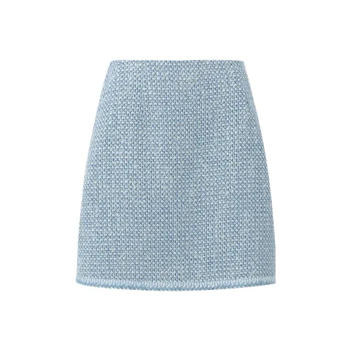 GOELIA Повседневные короткие юбки Женские Сине-белый Ткань окрашенная в пряжу