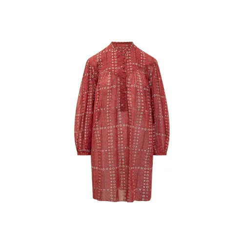 ISABEL MARANT ETOILE SS25 Длинное Платье с Длинными Рукавами Женское Красное