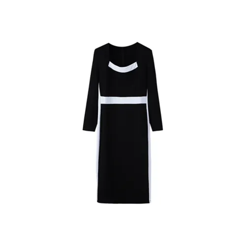 COVT Длинный рукав Платье Женское Черное Белое