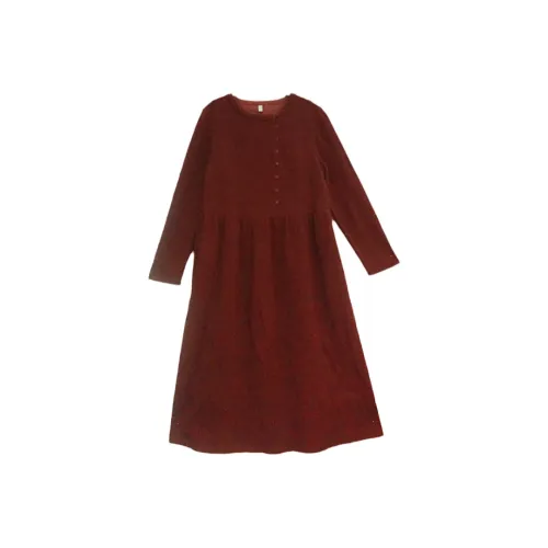 KERANPUJIAN Длинное платье с длинными рукавами женское бордово-красное