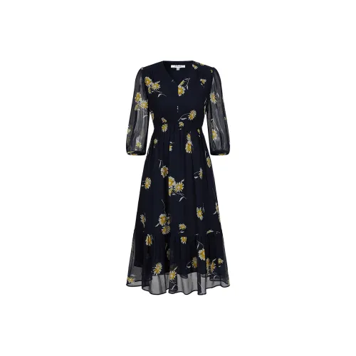 JZ. ANNAKRO Длинное платье с длинными рукавами женское цветочный темно-синий