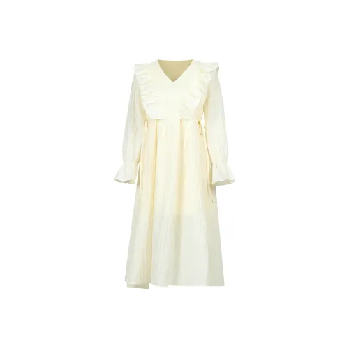 ZCDECO Длинное платье с длинными рукавами женское абрикосового цвета