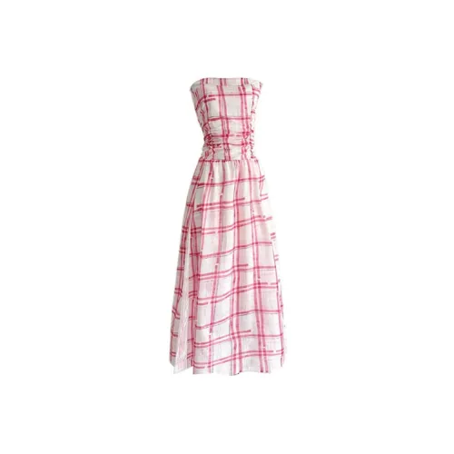 MO VOICE Без рукавов Платье Женские Вишня Клетчатый