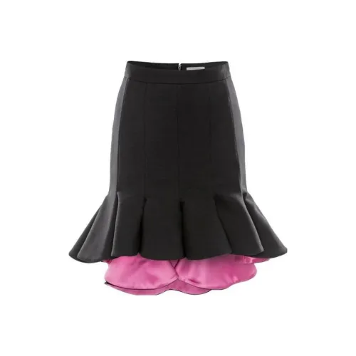 Alexander McQueen Бикусто Mini Skirt в Черном Гибискус Розовом Повседневные Короткие Юбки Женские Черный