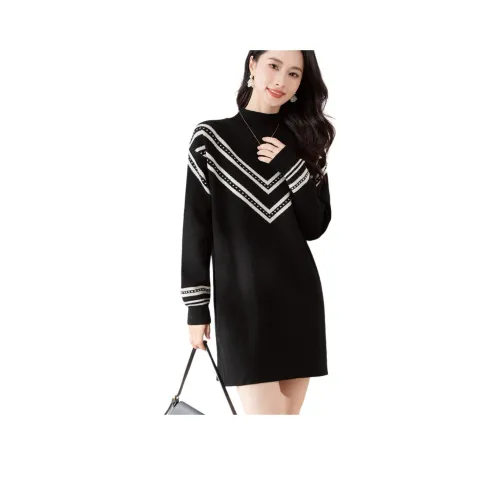 X MOOM Длинное платье с длинными рукавами женское черное