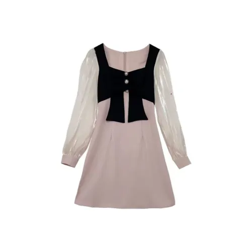 Lookinto Длинное платье с длинными рукавами женское розовое