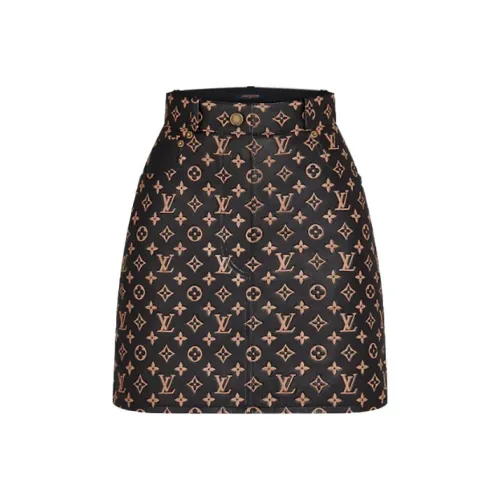LOUIS VUITTON Кожаные короткие юбки Женские Коричневый
