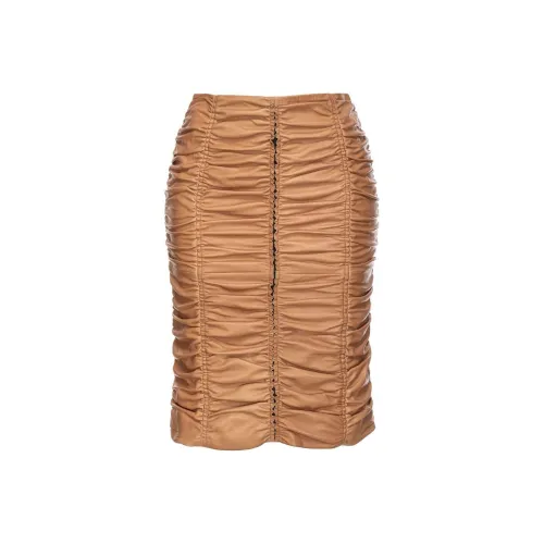PINKO SS24 Кожаная короткая юбка женская карамельно-коричневый