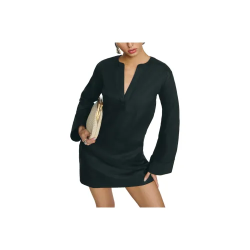 REFORMATION Elmira льняное платье длинное с длинными рукавами женское черное