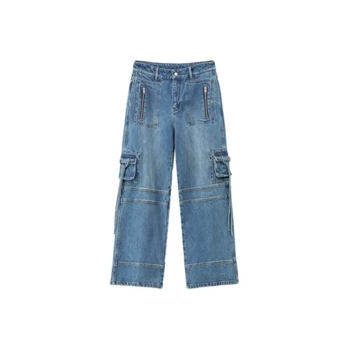 NO ONE ELSE Темно-синие унисекс джинсы