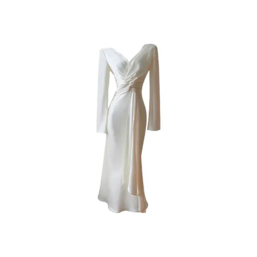 GJFD Длинное платье с длинными рукавами женское светлый шампанский