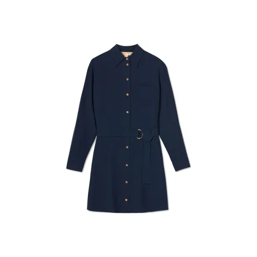 MICHAEL KORS SS25 Длинное Платье с Длинными Рукавами Женское Темно-синий