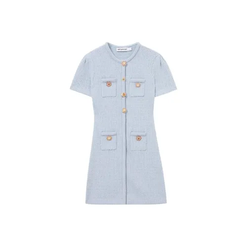 Self Портрет Короткий рукав Платье Женское Туманный синий