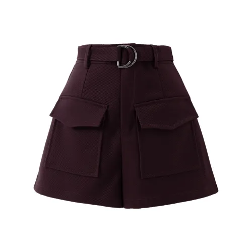 SOON FLOWER Карго Шорты Женские Бордовый