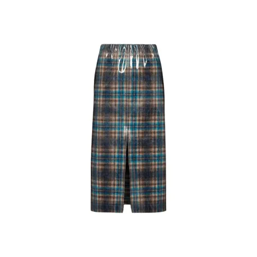 Maison Margiela PENDLETON Лак Юбка Повседневный Длинный Юбка Женские Синий