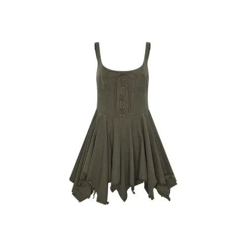 URBAN REVIVO Без рукавов Платье Женское Оливково-зеленый