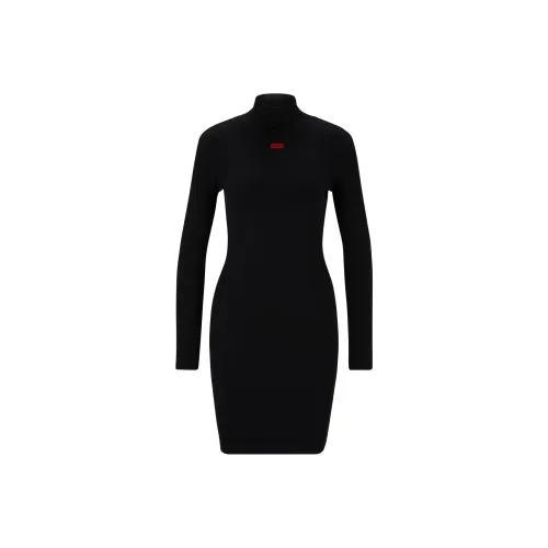 HUGO BOSS Черное Женское Длинное Платье с Длинным Рукавом