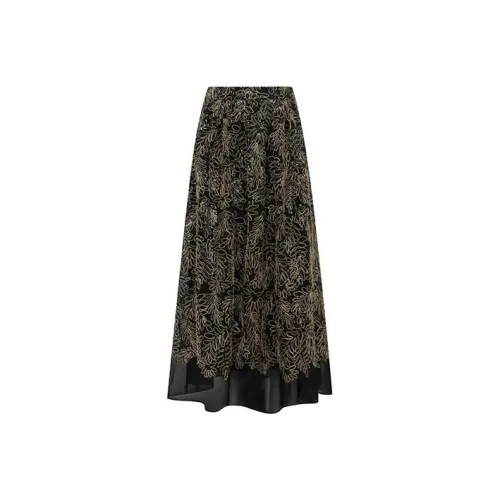 MEIYANG Повседневный Длинный Юбка Женские Цветочный Черный