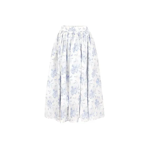 Selkie Коллекция SS23 Повседневный Длинный Юбка Женская Белая Основа с Синим Ландышем и Принт