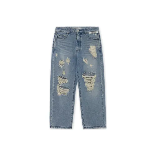 KIMHEKIM Цепочка Украшение Разрушенные Джинсы Женские Синий Синий