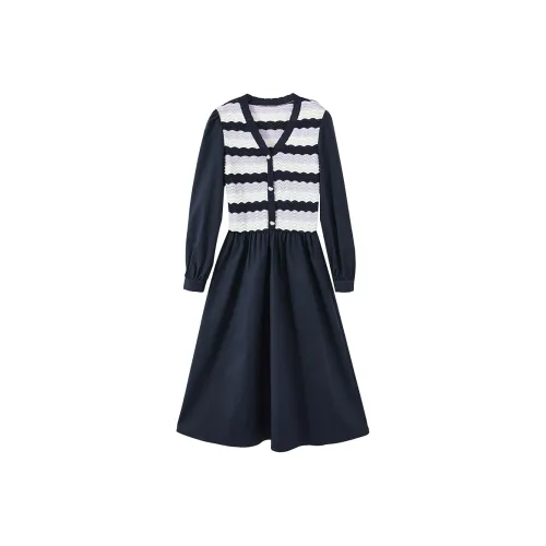 XIANGYING Длинное платье с длинными рукавами женское темно-синий